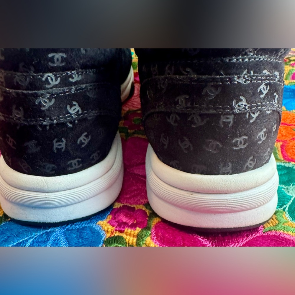 Chanel Signature Black Velvet Trainer Sneakers - Picture 5 of 10